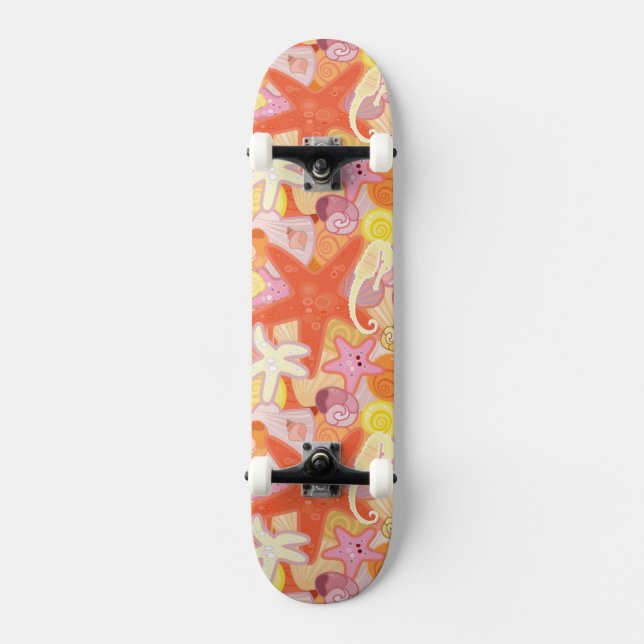Pastel Sea Creature Pattern Skateboard (Front)