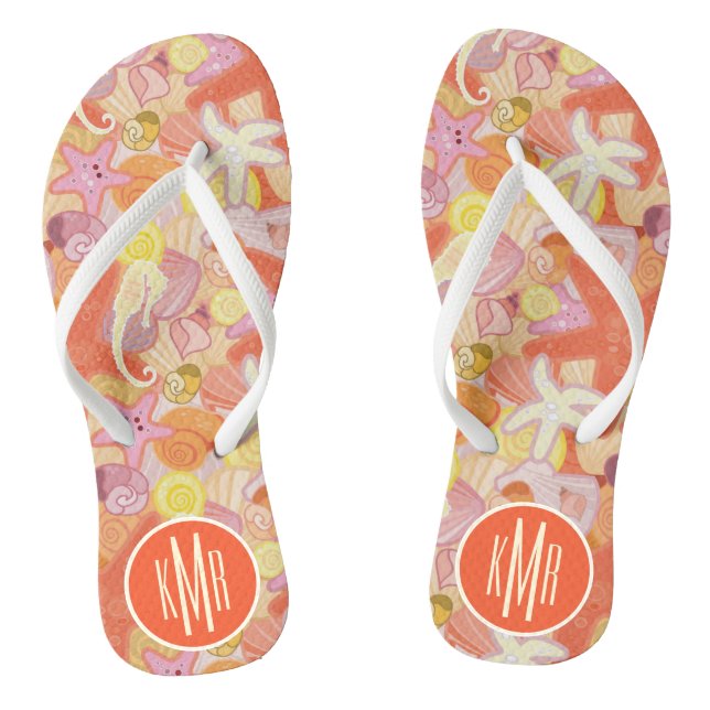 Pastel Sea Creatures | Monogram Thongs (Footbed)