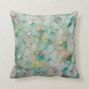 Pastel sea glass beach glass photo square cushion