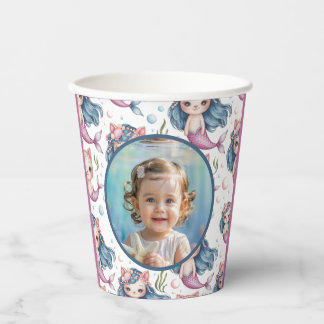 Pastel Sea Kitten Girl Party With Photo Paper Cups