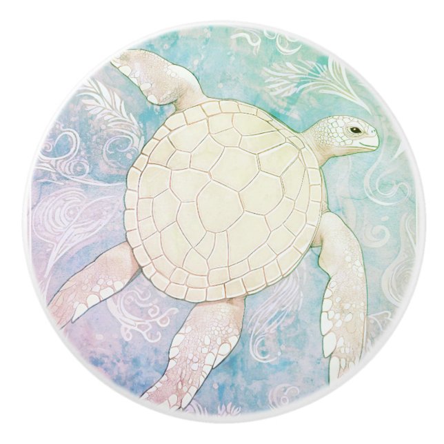 Pastel Sea Turtle Light Colourful Ocean Ceramic Knob (Front)