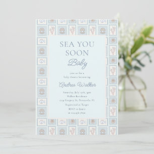 Pastel Sea You Soon Baby Ocean Stamps Baby Shower Invitation