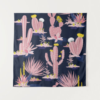 Pastel Seamless pattern vintage summer cactus on d Tapestry