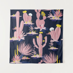 Pastel Seamless pattern vintage summer cactus on d Tapestry