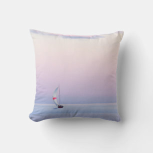Pastel Seascape with a Sailboat Cushion