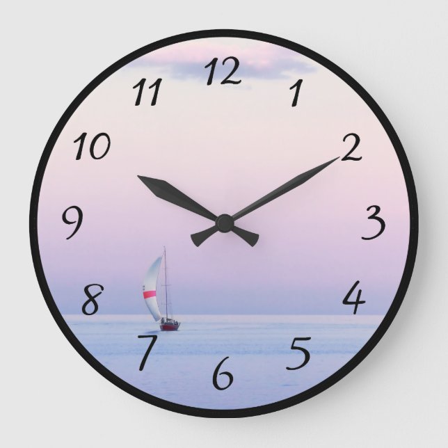 Pastel Seascape with a Sailboat Large Clock (Front)