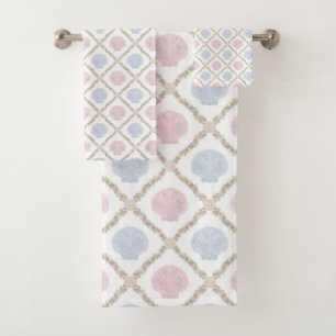 Pastel Seashell Coastal Beach Lattice Pattern Bath Towel Set