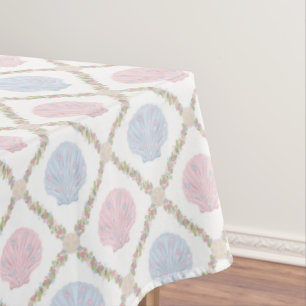 Pastel Seashell Coastal Beach Lattice Pattern Tablecloth