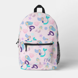 Pastel Seashell Mermaid Princess Sisters Printed Backpack