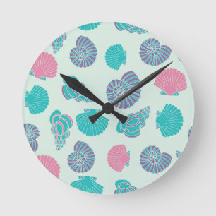 Pastel Seashell Pattern 1 Round Clock