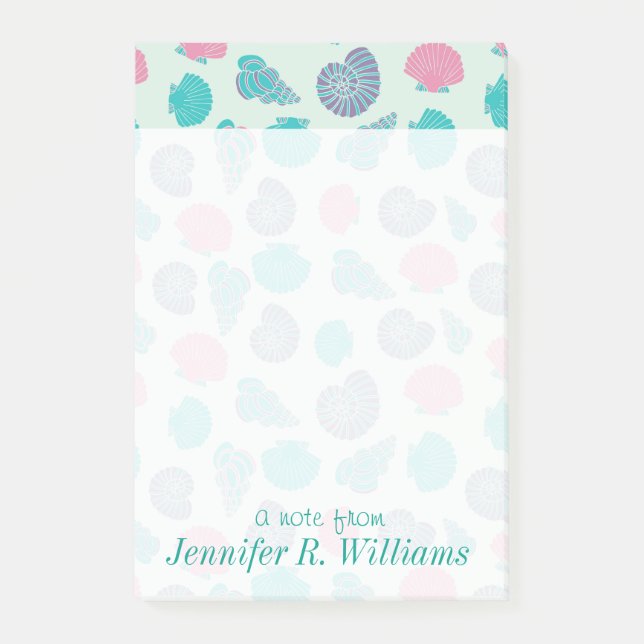 Pastel Seashell Pattern | Add Your Name Post-it Notes (Front)