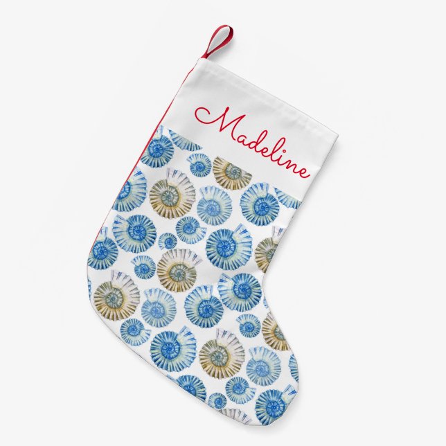 Pastel Seashell Pattern | Add Your Name Small Christmas Stocking (Front (Hanging))