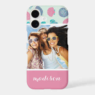 Pastel Seashell Pattern Your Photo & Name
