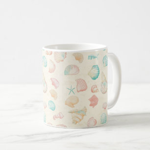 Pastel Seashell Starfish Blue Peach Coastal Coffee Mug