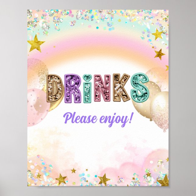 Pastel Sequin Glitter Double Birthday Drinks Sign (Front)