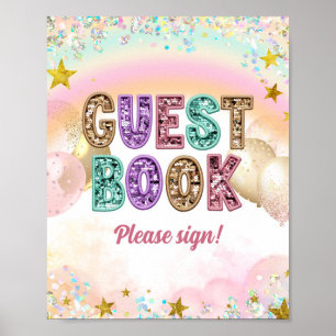 Pastel Sequin Glitter Double Birthday Guest Book