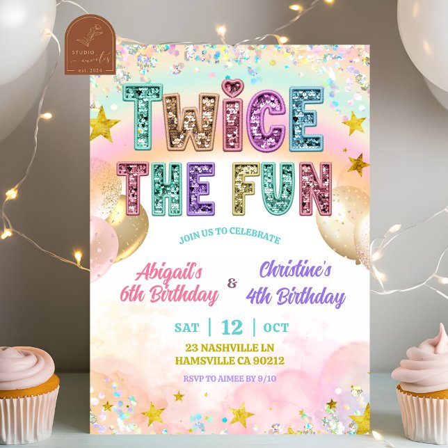 Pastel Sequin Glitter Double Birthday Invitation (Creator Uploaded)