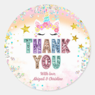 Pastel Sequin Glitter Unicorn Thank You Classic Round Sticker