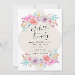 Pastel Shabby Chic Garden Floral  Boho Wedding Invitation