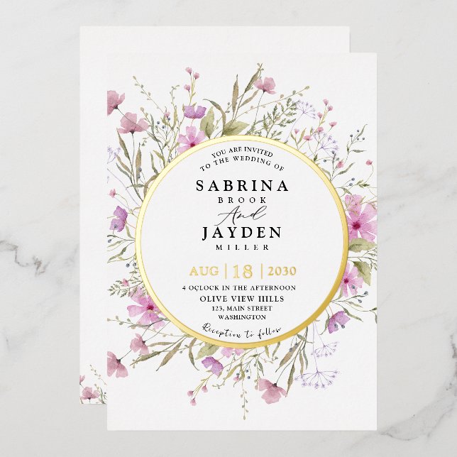 Pastel Shade Blush Pink Wild Floral Wedding Gold (Front/Back)