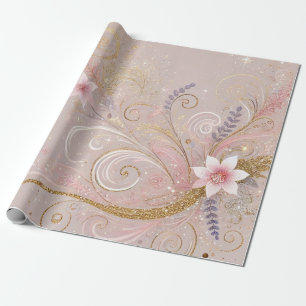 Pastel Shade Floral Motif Design Wrapping Paper