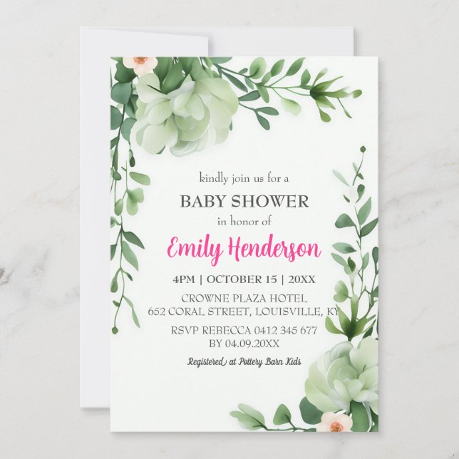 Pastel Shade of Mint Greenery Baby Shower Frame Invitation (Front)