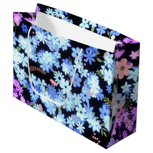 pastel shades floral pattern Black BG Large Gift Bag (Front Angled)