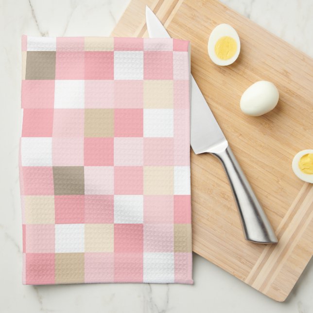 PASTEL SHADES OF PINK & BROWN CUBE PATTERN TEA TOWEL (Quarter Fold)