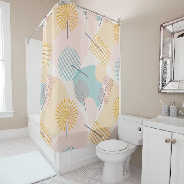 Pastel Shapes and Lines Towels Shower Curtain (In Situ)