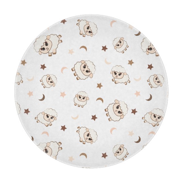 Pastel Sheep Pattern Cutting Board (Front)