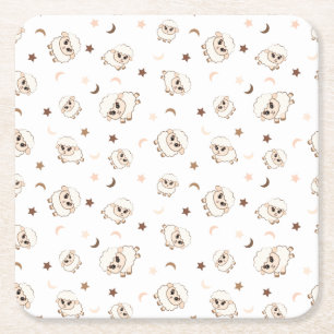 Pastel Sheep Pattern Square Paper Coaster