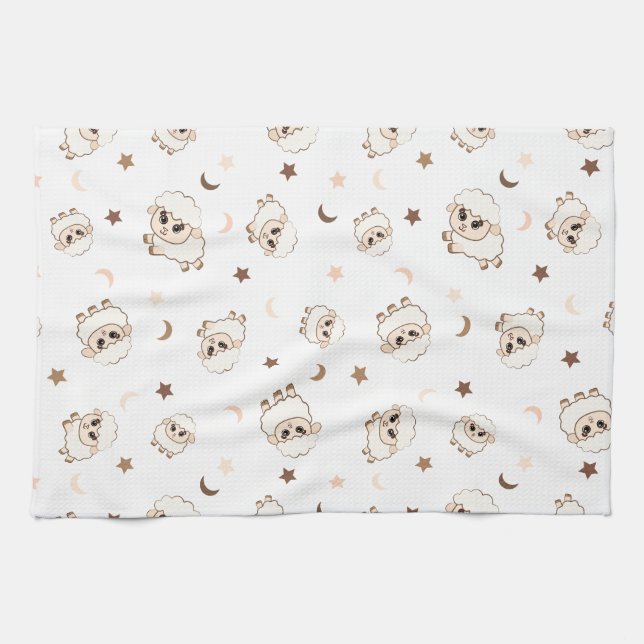 Pastel Sheep Pattern Tea Towel (Horizontal)