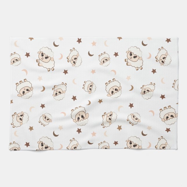 Pastel Sheep Pattern Tea Towel (Horizontal)