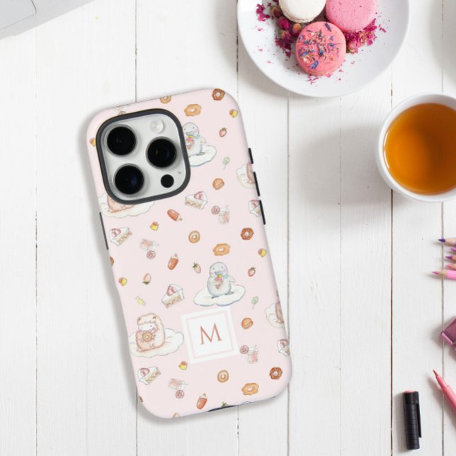 Pastel Sheep Penguin Dessert Pattern Pink Monogram Case-Mate iPhone Case (Creator Uploaded)