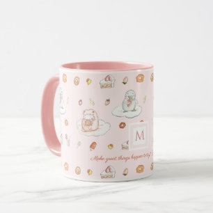 Pastel Sheep & Penguin Pink Monogram Quote Mug