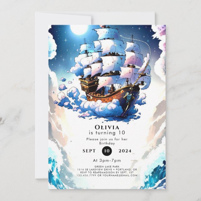 Pastel Ship Ahoy Pirate Birthday Invitation (Front)