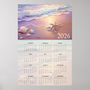 Pastel Shoreline 2026 Calendar with Seashells  Poster