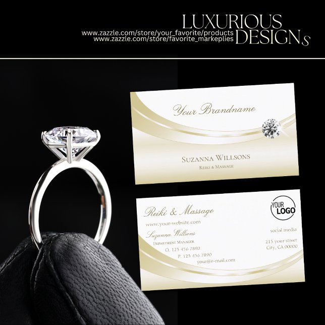 Pastel Silk Gold White with Logo and Luxe Diamond Business Card (Creator Uploaded)