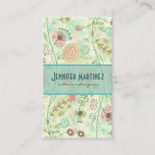 Pastel Simple Hand Drawn Retro Flowers Business Card