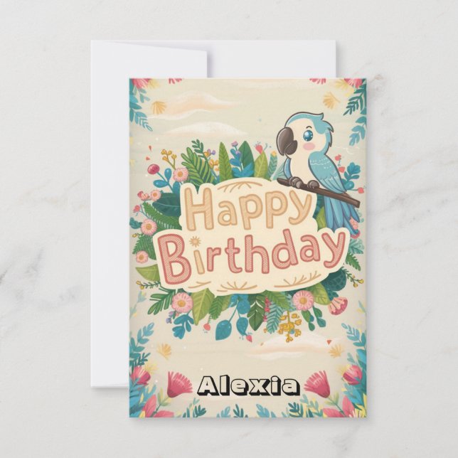 Pastel Simple Parrot Digital Birthday  Card (Front)