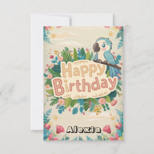 Pastel Simple Parrot Digital Birthday Card