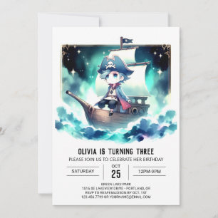 Pastel Simple Pirate Birthday Invitation