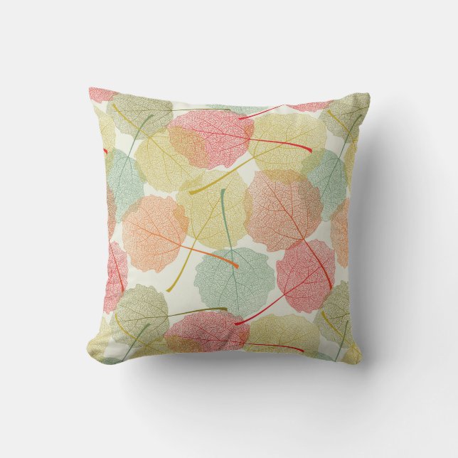 Pastel Skeleton Leaves Pattern Cushion (Front)