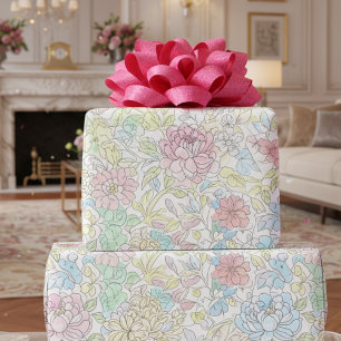 Pastel Sketch Watercolor Floral Wrapping Paper