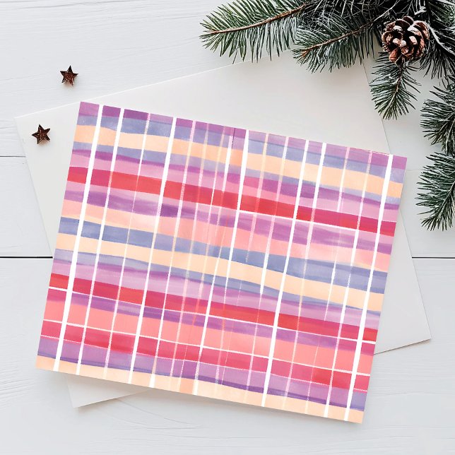 Pastel Sketched Plaid | Cute Watercolor Holiday Postcard (Creator Uploaded)