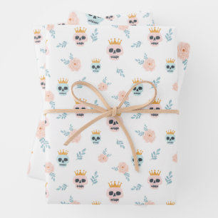 Pastel Skull Floral Cute Modern Halloween Pattern Wrapping Paper Sheet