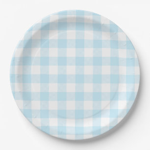 Pastel Sky Blue Gingham Plaid Pattern Paper Plate