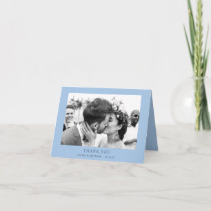 Pastel Sky Blue Wedding Modern Coastal Photo Thank You Card