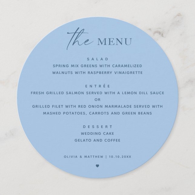 Pastel Sky Blue Wedding | Round Modern Reception Menu (Front)