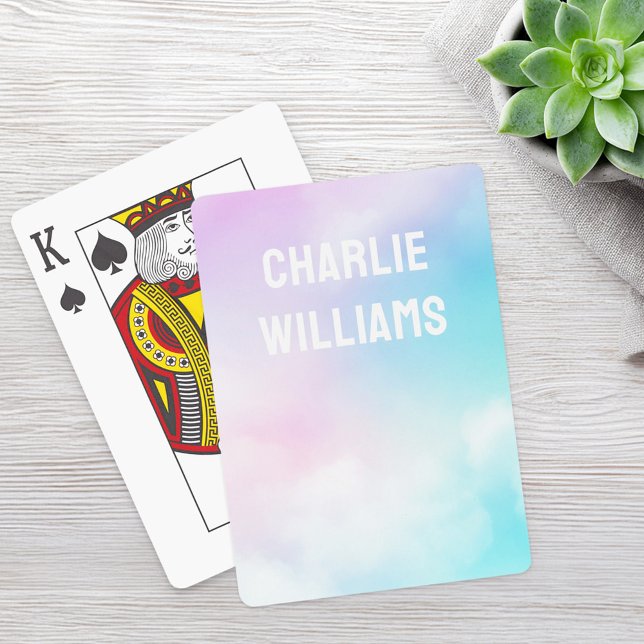 Pastel sky clouds modern name playing cards (Pastel sky clouds modern name poker cards)
